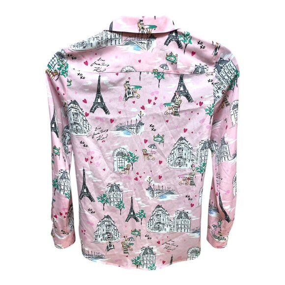 Karl Lagerfeld Pink Paris Button Up Shirt Size MEDIUM Downtown Eiffel Tower - Picture 3 of 3